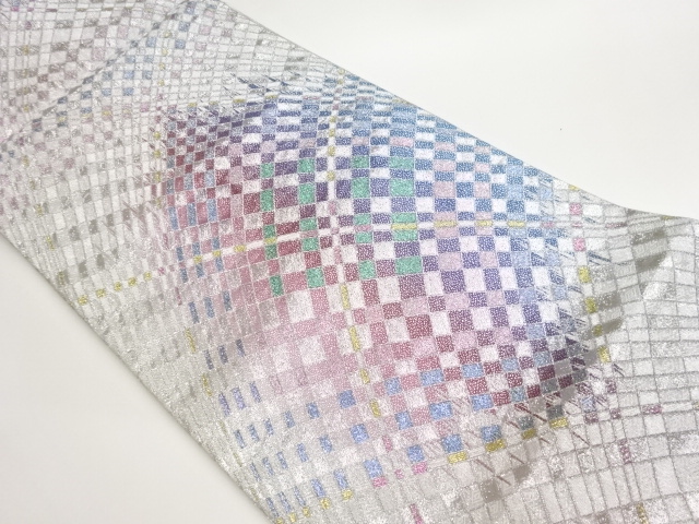 JAPANESE FUKURO OBI / WOVEN ABSTRACT CHECKERED